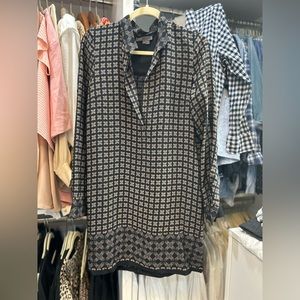 Vince black and gold print silk shirt dress